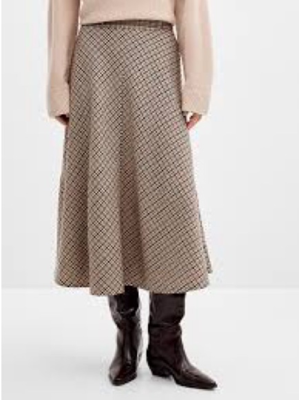 Eddie Bauer Beige Plaid A-Line Midi Skirt